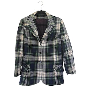 vintage wool blend plaid blazer jacket womens size 18 large 80s GUC