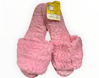 vintage washable fuzzy pink slippers womens size large 8-9 deadstock NWT 70s
