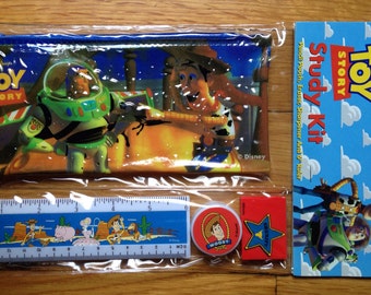 Toy Story Buzz Lightyear And Woody Pencil Pouch Study Kit 1990s Deadstock
