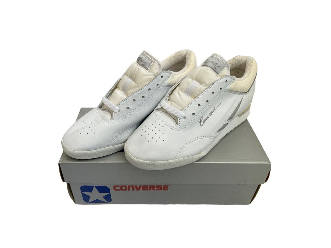 vintage converse aurora leather sneakers shoes womens size 6.5 deadstock NIB 80s, foto 3 di 5