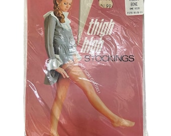 vintage thigh high stockings womens OSFA deadstock NIP 70s made in USA