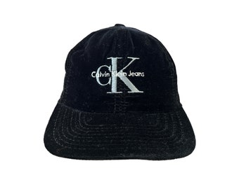 vintage calvin klein jeans velours snapback papa chapeau adulte OSFA des années 90 fabriqué aux Etats-Unis