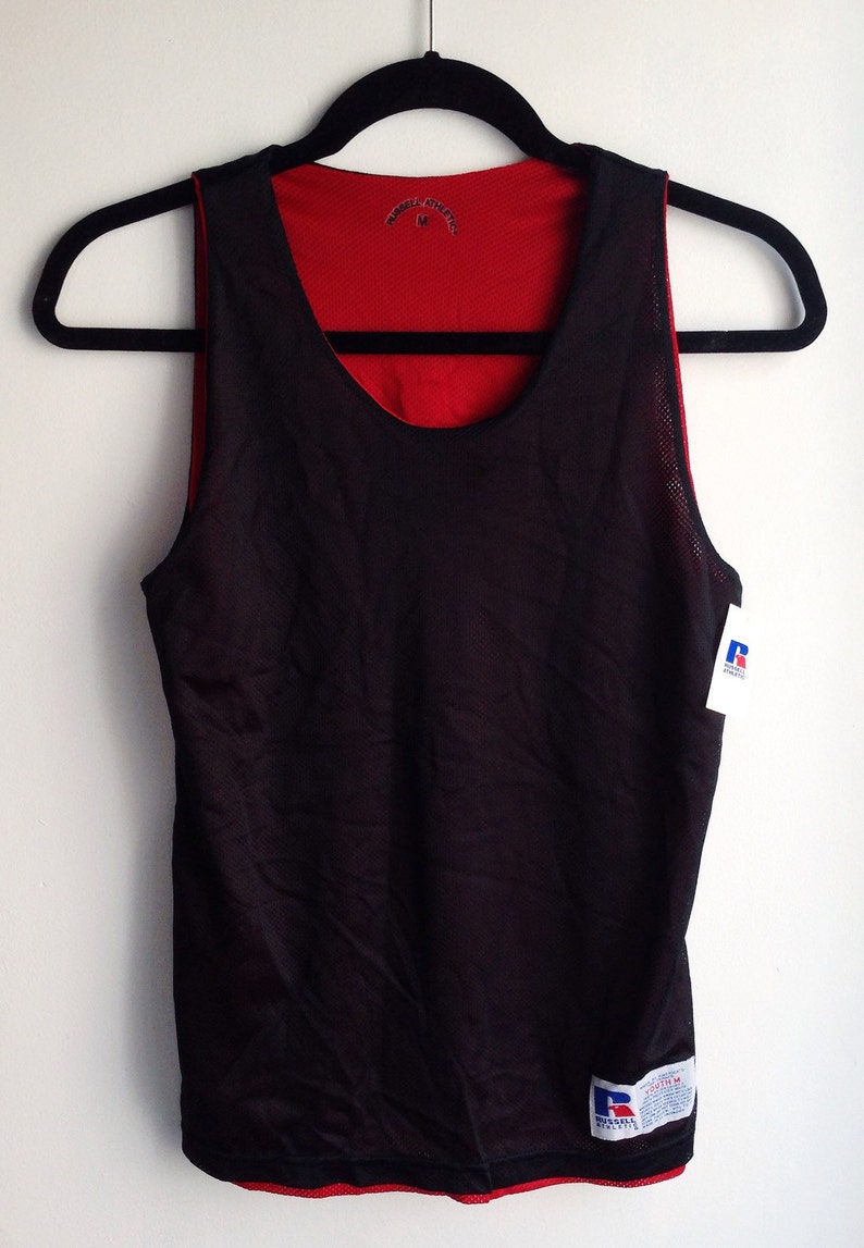 Deadstock Russell Black And Red Reversible Jersey Tank Youth Medium 90s image 1