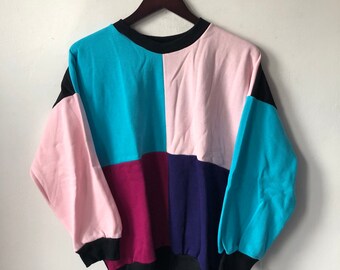 vintage colorblock crewneck sweatshirt womens OSFA deadstock NWT 90s mondrian