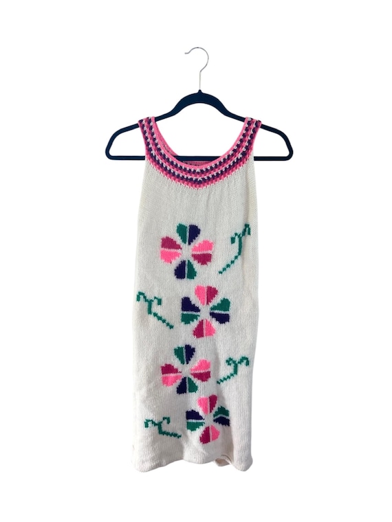 vintage sweater knit halter dress floral mini GUC 70s