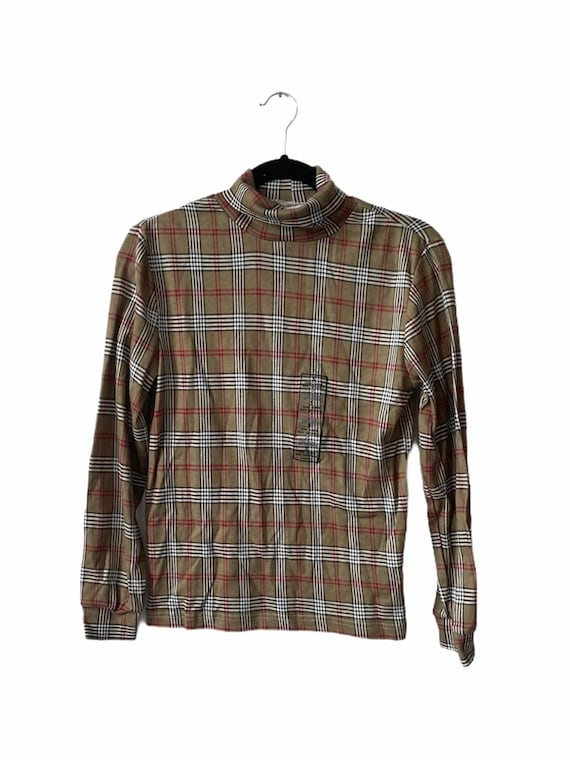 vintage basic editions plaid turtleneck womens si… - image 1