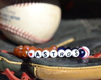 Astros Orange and Blue Glass Beaded Bracelet, Astros Bracelet,  Baseball Bracelet, Houston Astros Bracelet