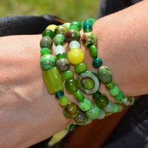 Green Goddess, Chunky and Fun Wrap Around Bracelet, Gemstone, Beaded Bracelet, St Patricks Day Bracelet image 1