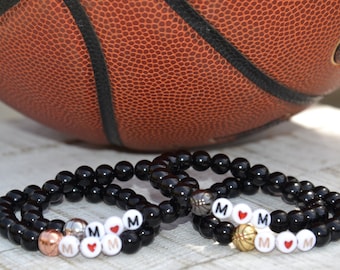 Basketball Mom Beaded Bracelet, Rose Gold, Gold, Silver, Gunmetal