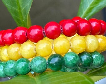 Rasta Red, Yellow  & Green Fun Wrap Around Bracelet, Rasta Bracelet, Jamaica Inspired Bracelet, Red, Yellow and Green Bracelet