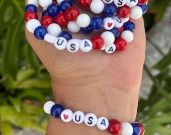 USA Bracelet, America Bracelet, Patriotic Bracelet, Red White and Blue Bracelet, Fourth of July, Memorial Day Bracelet