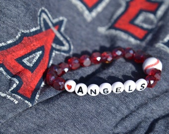 Dainty Angels of Anaheim Glass Beaded Bracelet, Angels Bracelet, Red Angel Bracelet, Baseball Bracelet, LA Angels of Anaheim