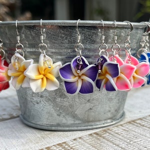 A Piece of Hawaii Dainty, Plumeria Earrings with Crystals, Plumeria Earrings, Plumeria Dangling Earrings