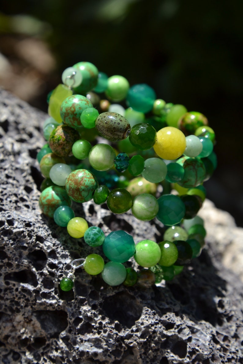 Green Goddess, Chunky and Fun Wrap Around Bracelet, Gemstone, Beaded Bracelet, St Patricks Day Bracelet image 9