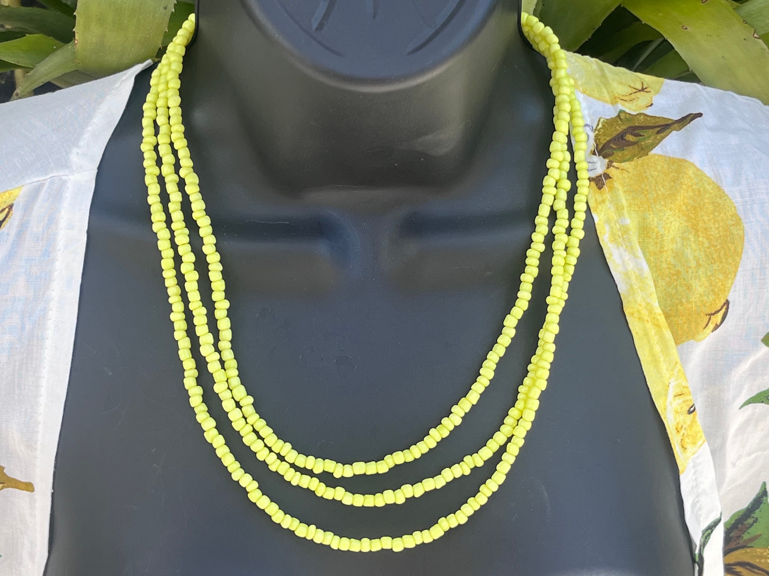 Collier Court En Perles De Rocailles Jaunes Transparentes Et Dorées - Neuf Avec étiquettes
