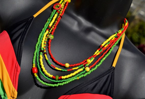 ラスタ ジャマイカ ファン 5 連ネックレス、ラスタ ネックレス