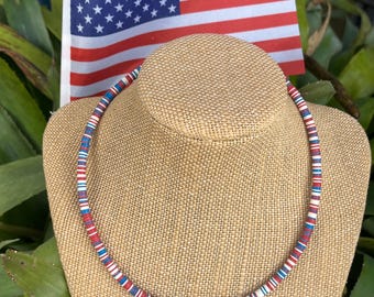 USA Choker, Red White and Blue Choker, America Choker Necklace, African Vinyl Red White and Blue Necklace