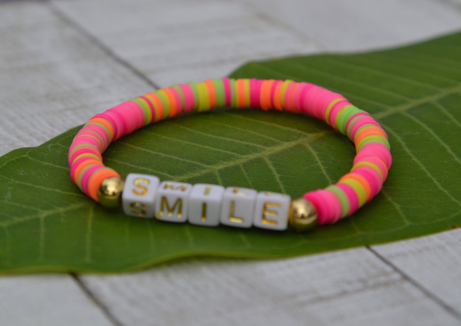 Set of 3 Polymer Clay Neon Beaded Bracelets with Hematite and Etsy