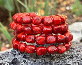 Gorgeous, Fiery Red Wrap Around Bracelet, Dark Red Beaded Bracelet, Deep Red Cube Beaded Bracelet