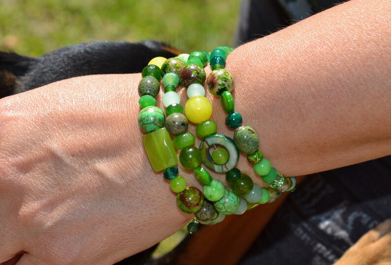 Green Goddess, Chunky and Fun Wrap Around Bracelet, Gemstone, Beaded Bracelet, St Patricks Day Bracelet image 1
