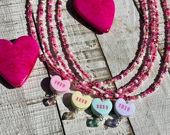 Dainty Beaded Necklace With XOXO Conversation Heart Pendant