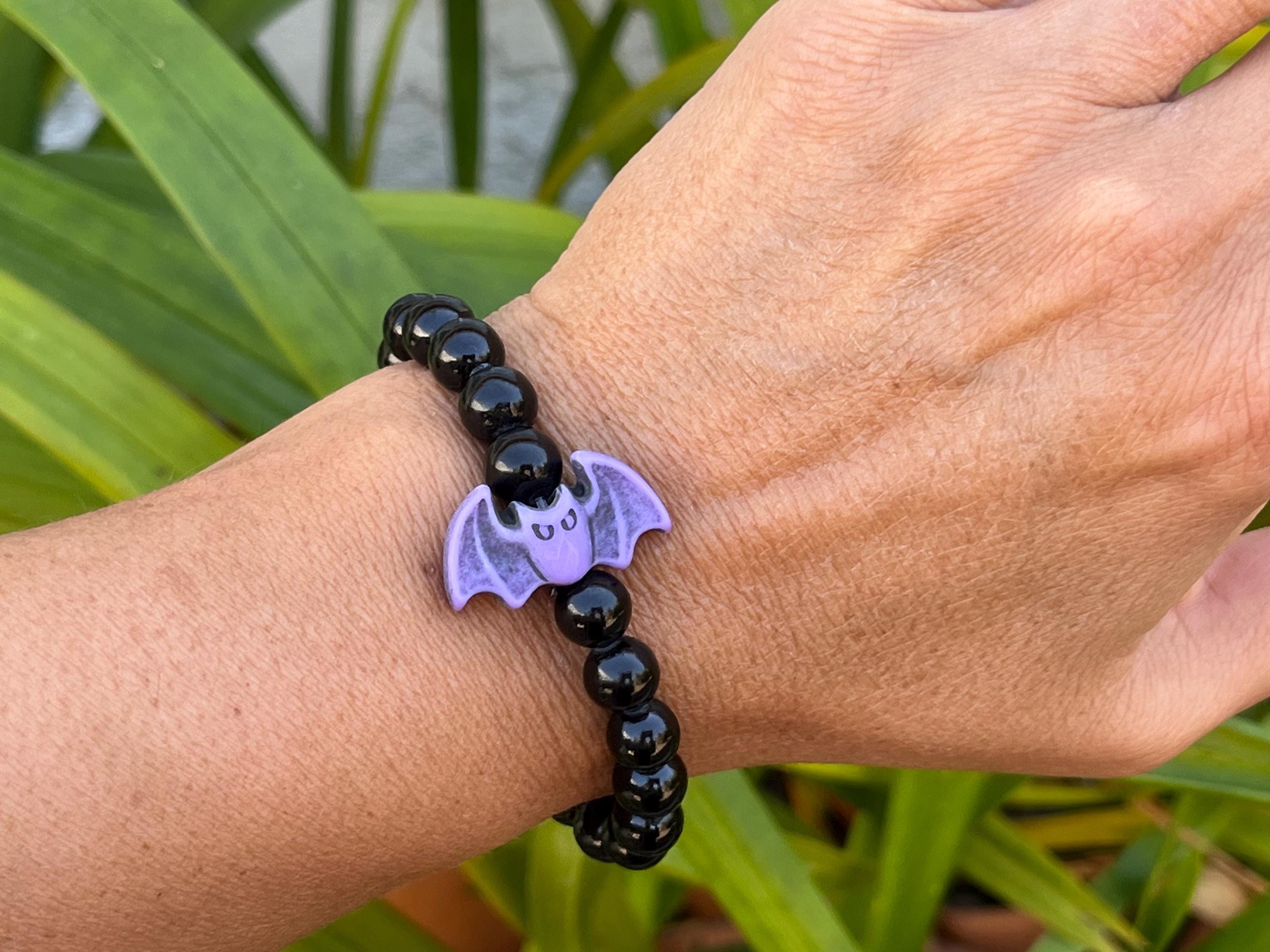 Kit Perles Bracelet Halloween – Pendentifs Chauve-souris, Citrouille – Élastique Coloré – Pour Enfants, Déguisement, Fête