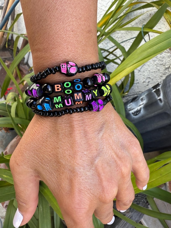 Boo Skull Pumpkin Ghost Charms NVENF 2PCS Halloween Bracelets For Women Pumpkin BOO Ghost Charm Bracelets Black Bead Stretch Bracelet Set Friendship Bracelets For Women