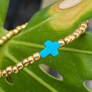 My Righteous Apparel Turquoise Bead Cross Bracelet – Christian Faith Jewelry, Adjustable Style
