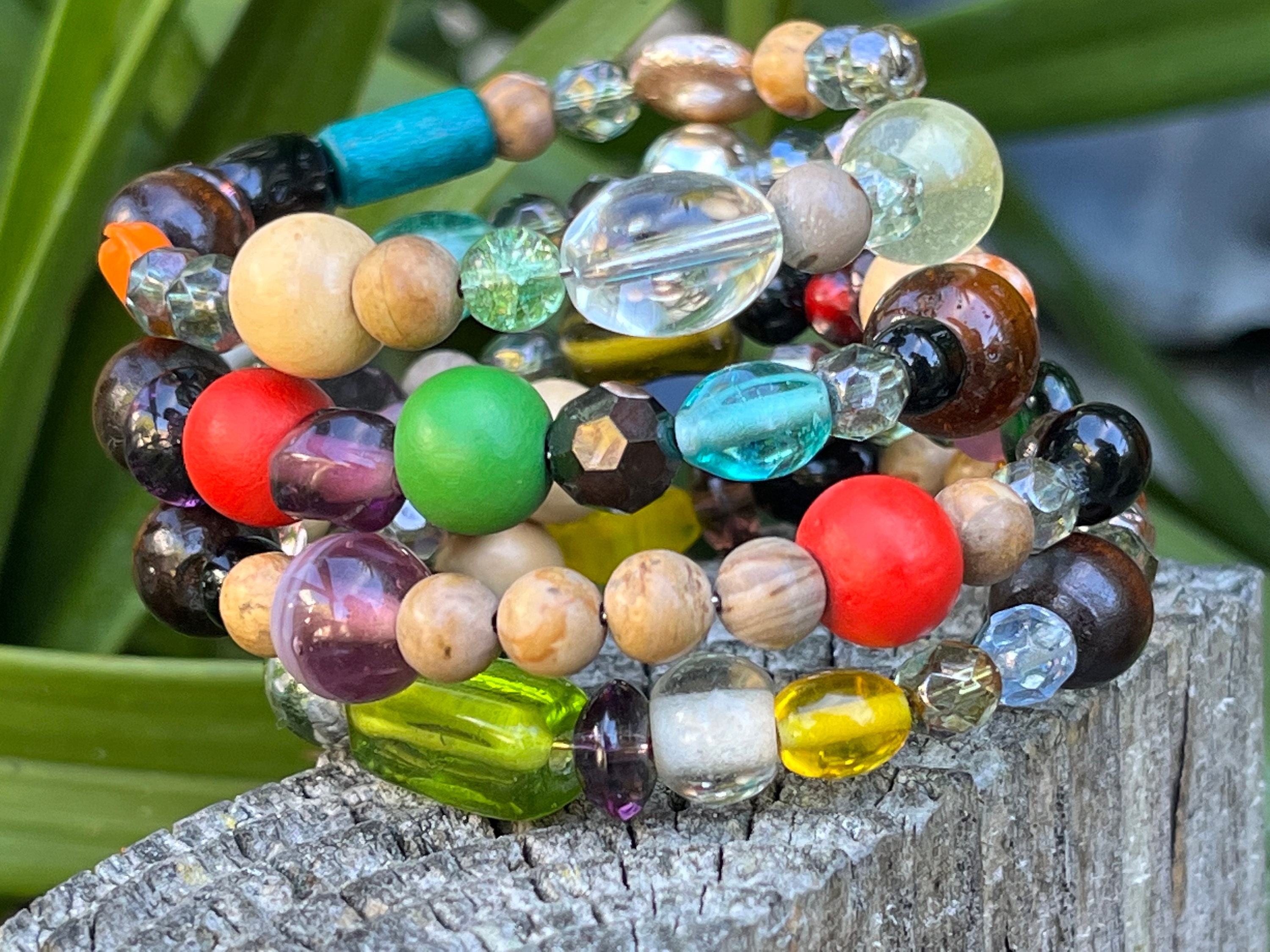 Boho, Mixed Media, Color Variation Wrap Bracelet