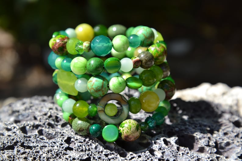 Green Goddess, Chunky and Fun Wrap Around Bracelet, Gemstone, Beaded Bracelet, St Patricks Day Bracelet image 6