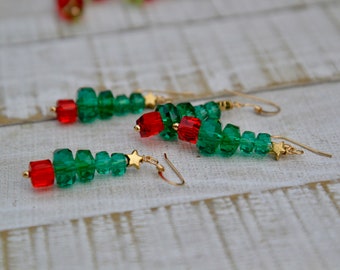 Boucles d'oreilles délicates sapin de Noël, Boucles d'oreilles de Noël, Boucles d'oreilles de sapin de Noël en cristal