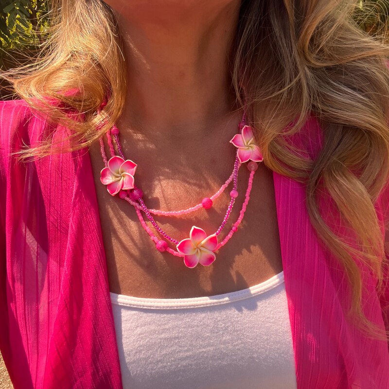 Plumeria Necklace, Red/Yellow main image 1