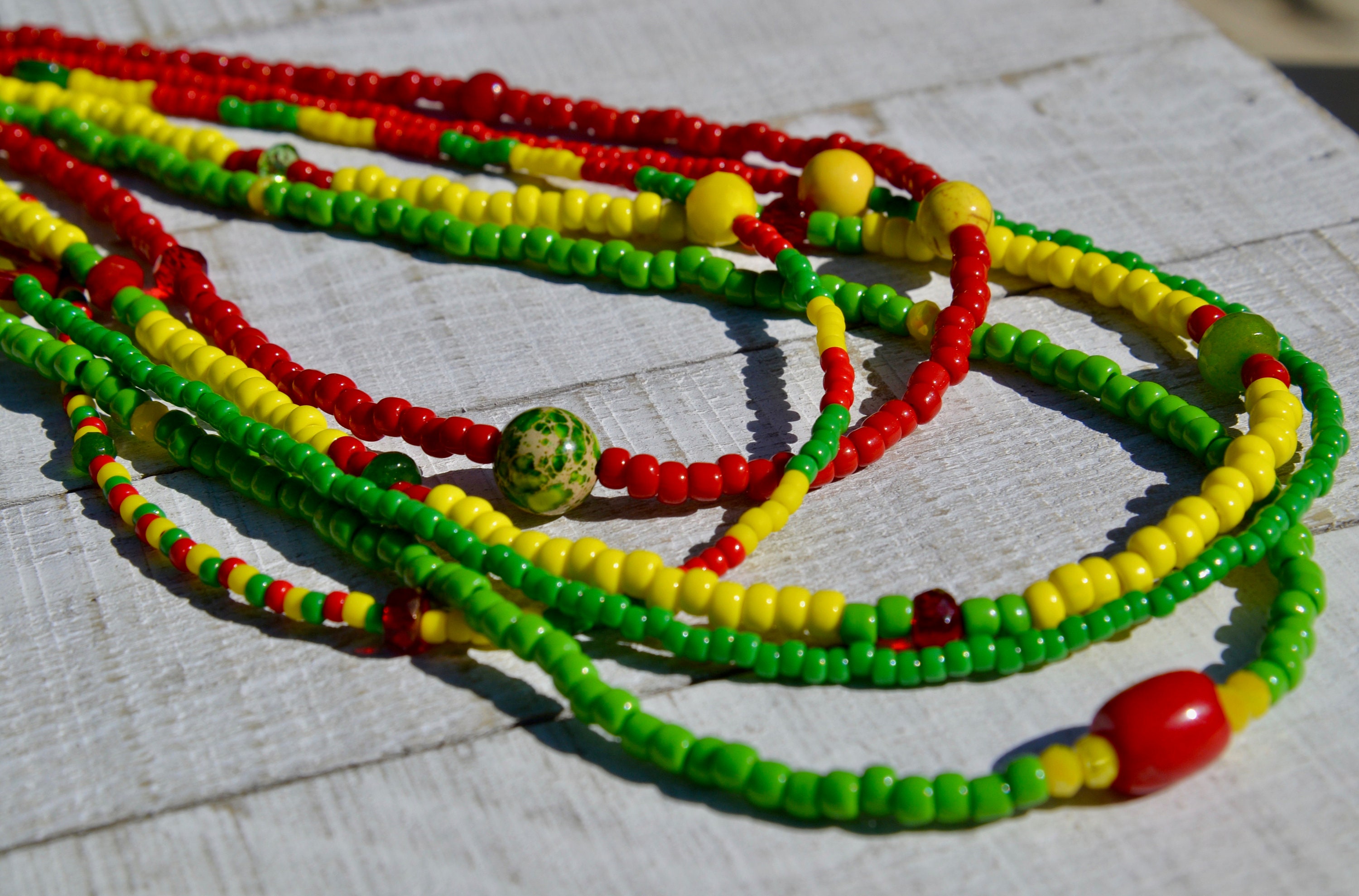 ラスタ ジャマイカ ファン 5 連ネックレス、ラスタ ネックレス