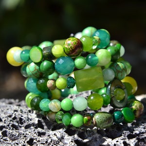 Green Goddess, Chunky and Fun Wrap Around Bracelet, Gemstone, Beaded Bracelet, St Patricks Day Bracelet image 2