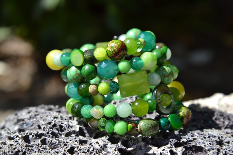 Green Goddess, Chunky and Fun Wrap Around Bracelet, Gemstone, Beaded Bracelet, St Patricks Day Bracelet image 2