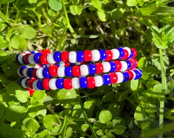 Red White and Blue Beaded Wrap Bracelet, USA Bracelet, America Bracelet, Fourth of July Bracelet