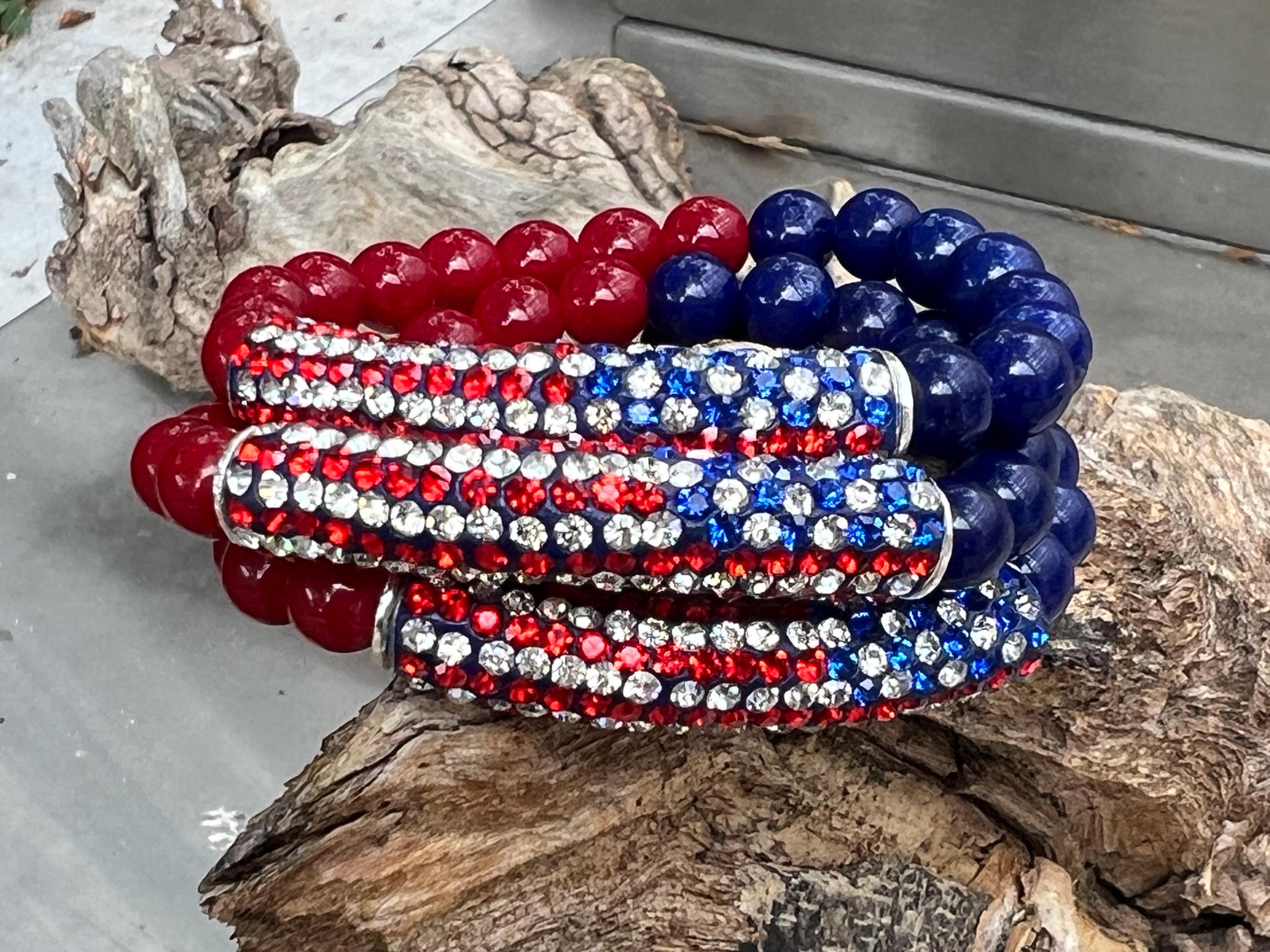 Bracelet Fantaisie Perles Bleues Et Rouges - Longueur 20 Cm, Léger (15g), Occasion
