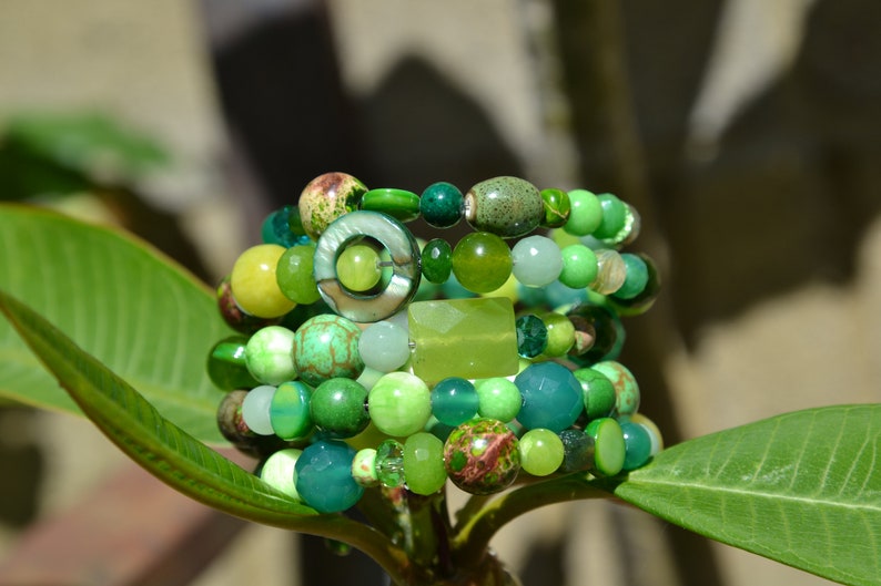 Green Goddess, Chunky and Fun Wrap Around Bracelet, Gemstone, Beaded Bracelet, St Patricks Day Bracelet image 7