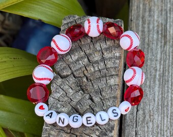 Dainty Angels Baseball Glass Beaded Bracelet, Halos Bracelet, Red Angel Bracelet, Baseball Bracelet, LA Angels