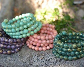 Gorgeous Colorful Wrap Bracelets with Gold Picasso Hues, Purple Bracelet, Green Bracelet, Mint Bracelet, Coral Pink Bracelet