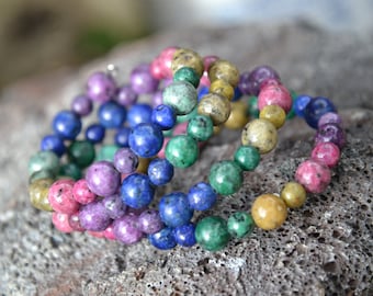 Rainbow, Colorful Wrap Beaded Bracelet, Granite Bracelet, Multicolor Bracelet, Layered Bracelet