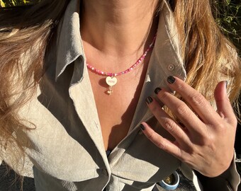 Dainty Beaded Necklace With XOXO Conversation Heart Pendant