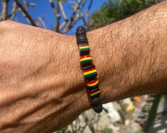 Pulsera elástica con cuentas divertidas rasta para hombre, pulsera con cuentas de lava rasta, pulsera con cuentas rasta