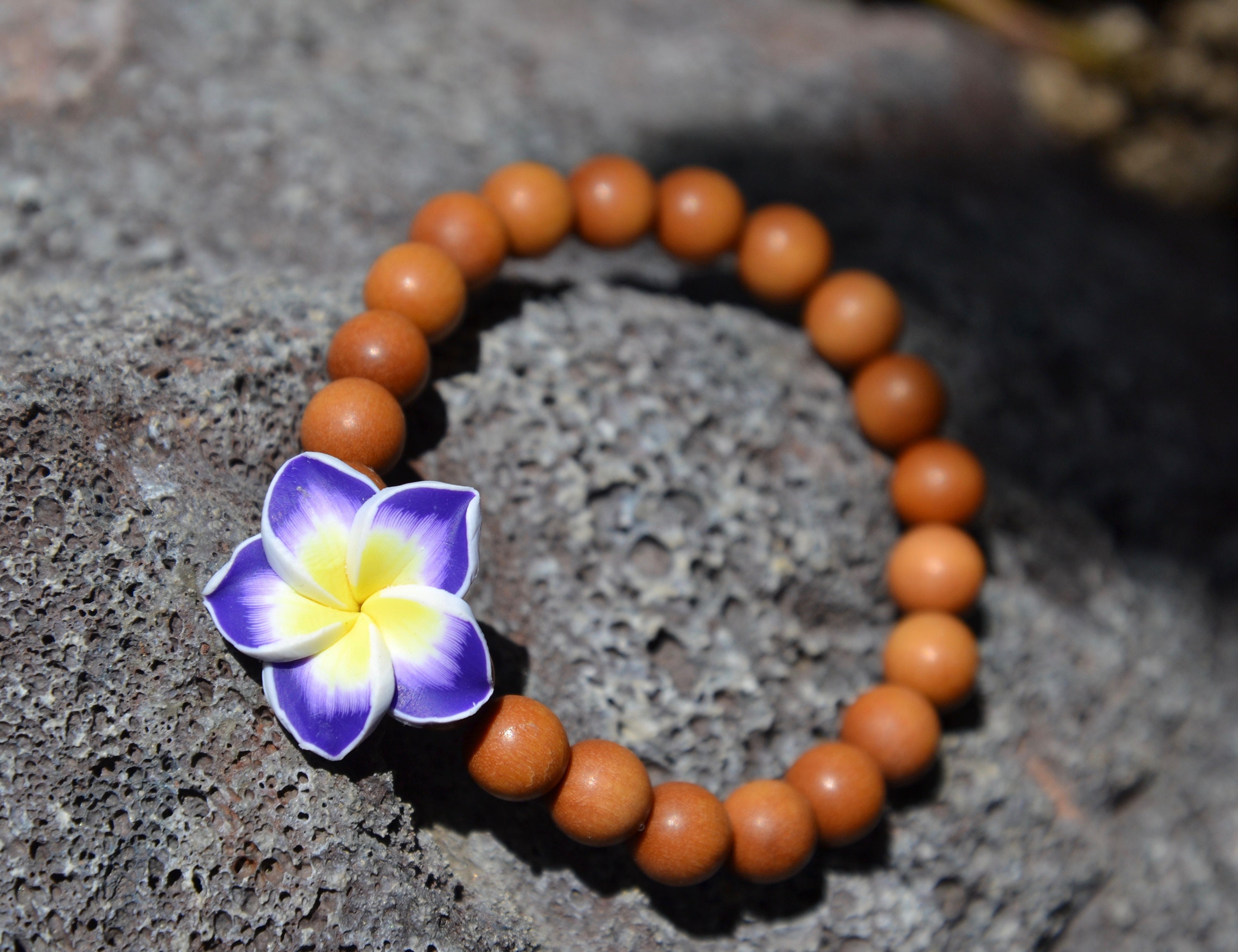A Piece of Hawaii Plumeria Wooden Beaded Bracelet, Plumeria