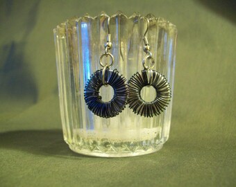 Black Wire Wrapped Washer Earrings