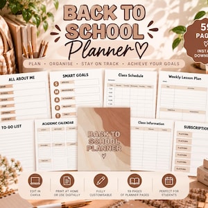 Back to School Planner Canva Template | 59 Page Editable School Planner | Student Teacher Parent Planner | Printable Academic Organizer