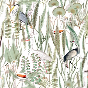Heron, lily pad, greenery Wallpaper - peel and stick, traditional paste wallpaper
