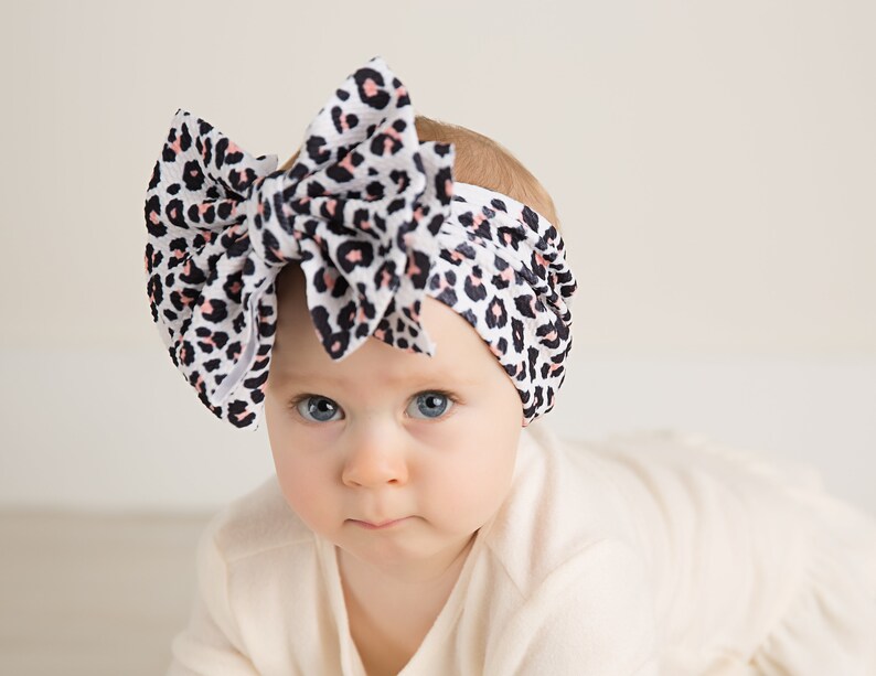 big stretchy headband animal print headband ABBY BOW AP9 baby headbands oversized bow headband Leopard Print Bow headband