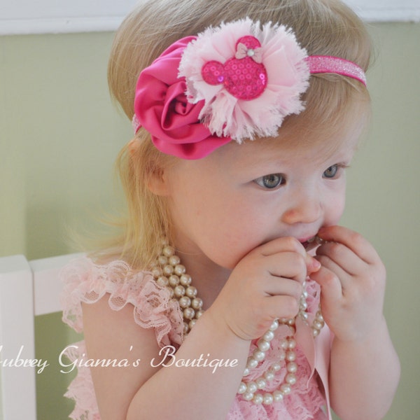 Pink Disney Minnie Mouse Headband, Toddler Headband, Newborn headband, First Birthday, baby girl photo prop