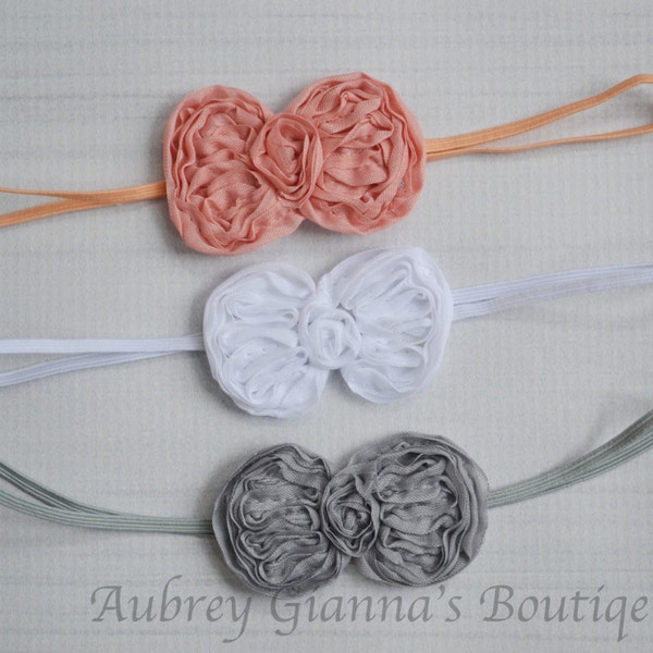 Newborn headband Set of 3, baby headbands, toddler headband, baby hair bow, Grey bow, newborn photo prop, baby girl accessories